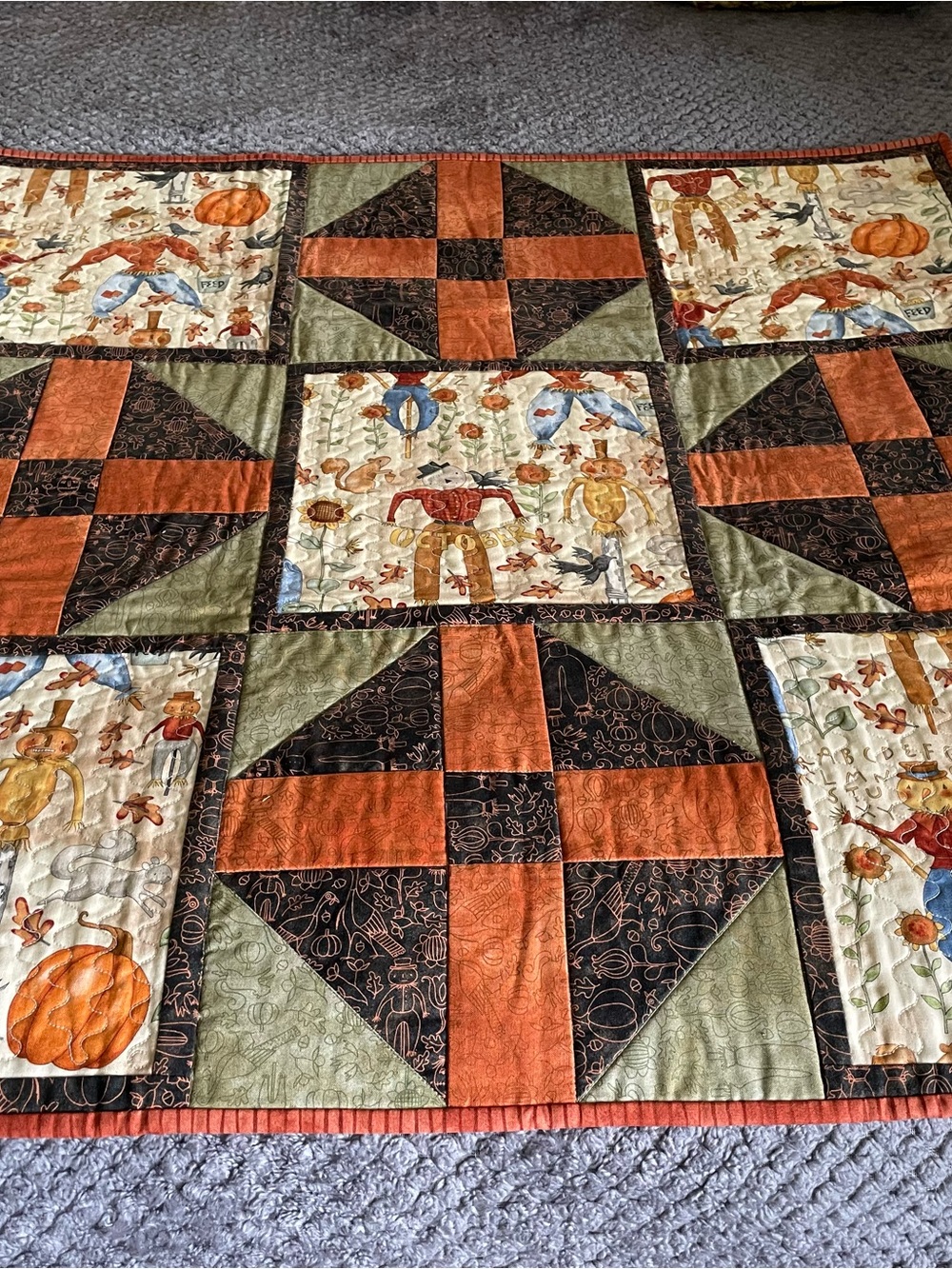Harvest Patchwork Quilt in Orange, Brown, Cream and Green